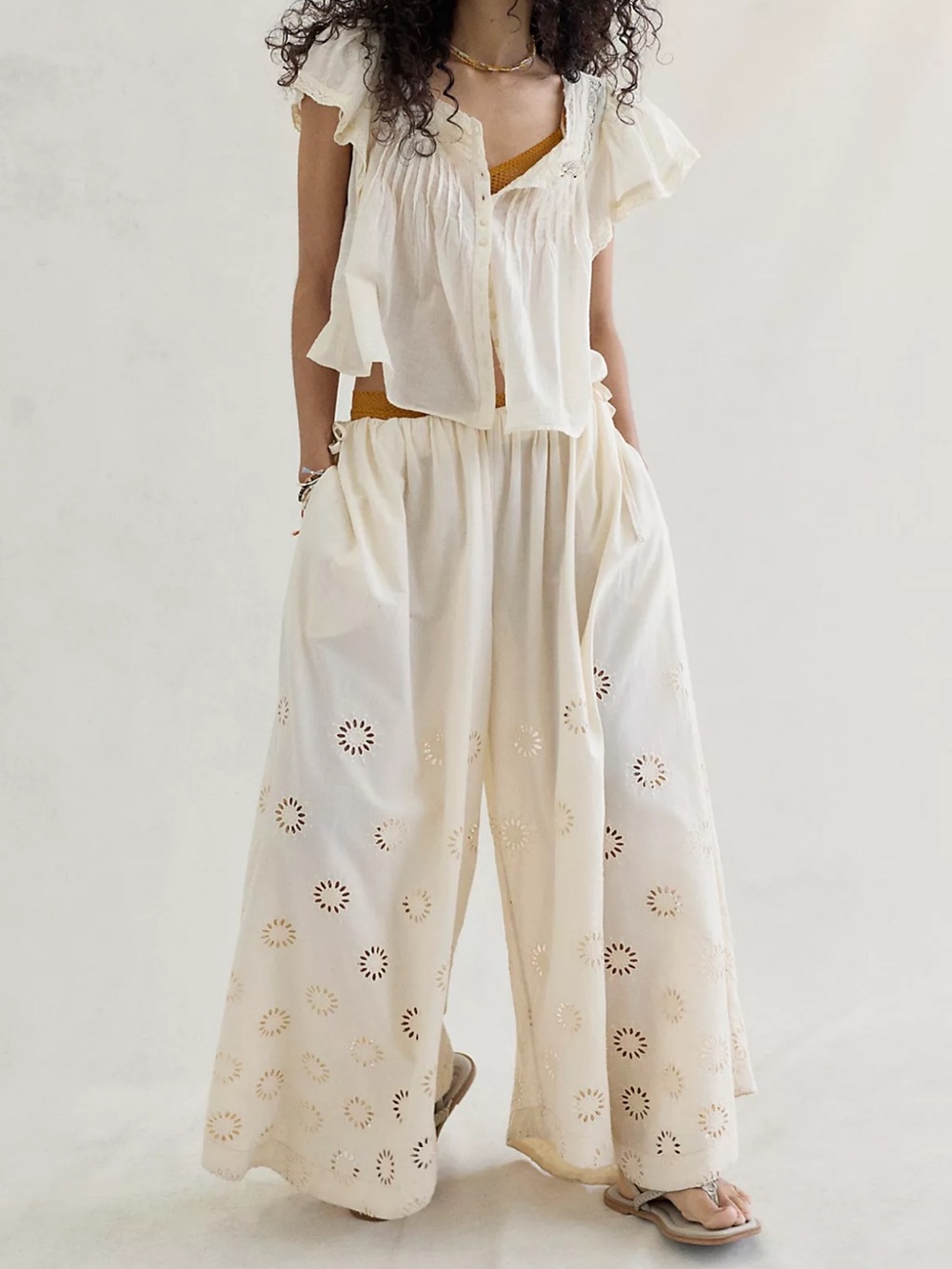 NWT Free People Sweet Serenade Pull-On Wide-Leg Pants in Sandshore Size 0